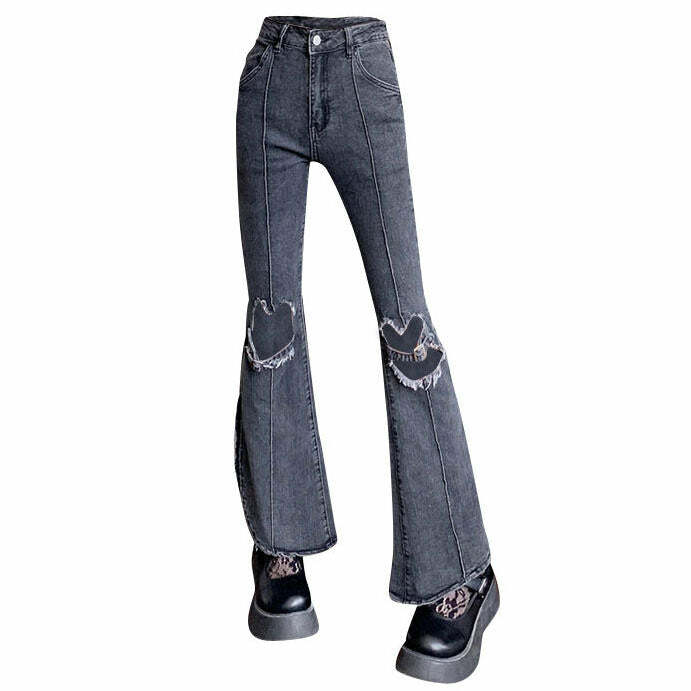 Heart Cut Out Y2K Grunge Flare Jeans for Retro Summer Vibes