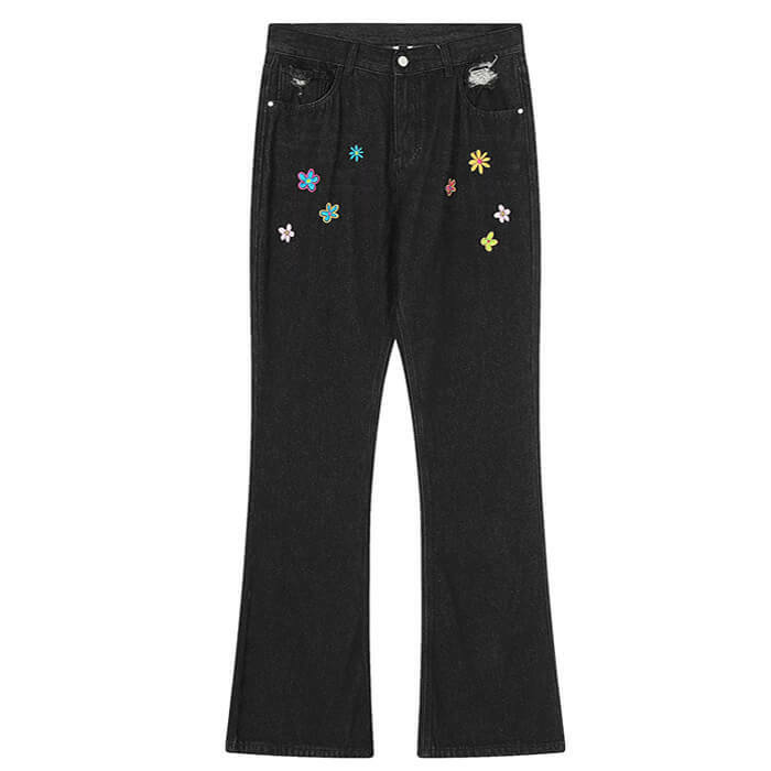 Indie Aesthetic Y2K Flower Embroidery Jeans for Retro Summer Vibes