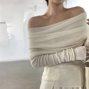 Ivory Y2K Off-Shoulder Wrap Top for Trendy Summer Outfits