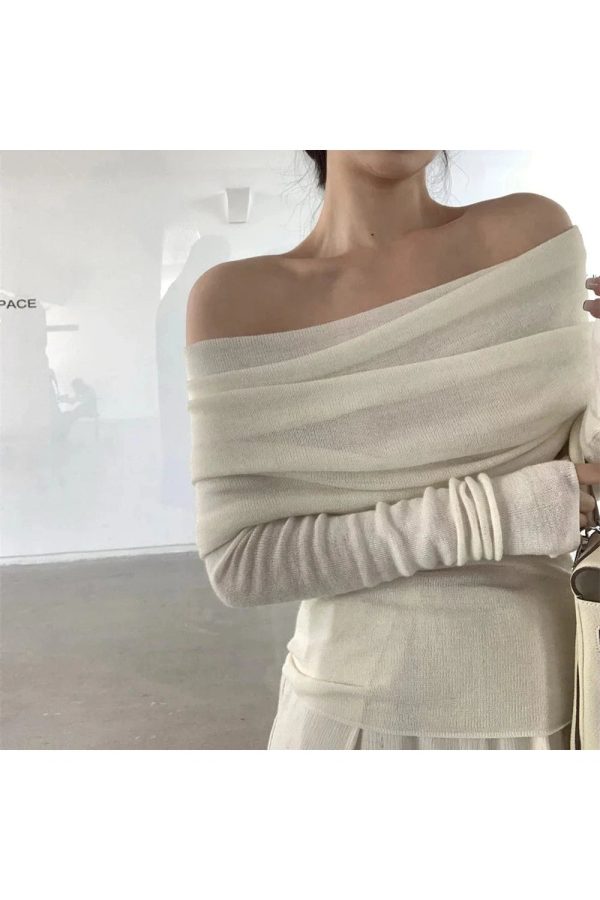 Ivory Y2K Off-Shoulder Wrap Top for Trendy Summer Outfits