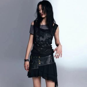 Layered Grunge Mesh Top - Y2K Fashion Essential for Retro Summer Outfits