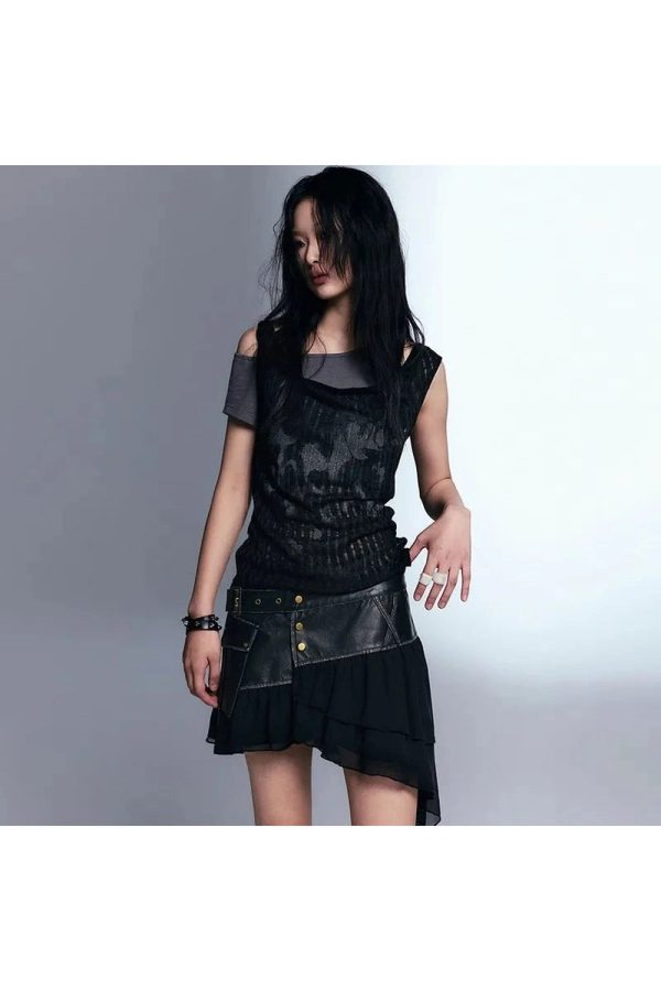 Layered Grunge Mesh Top - Y2K Fashion Essential for Retro Summer Outfits