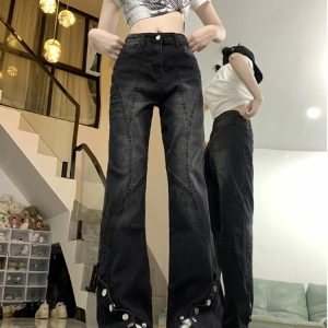 Midnight Flare Snap Jeans - Y2K Grunge Style for Effortless Summer Vibes