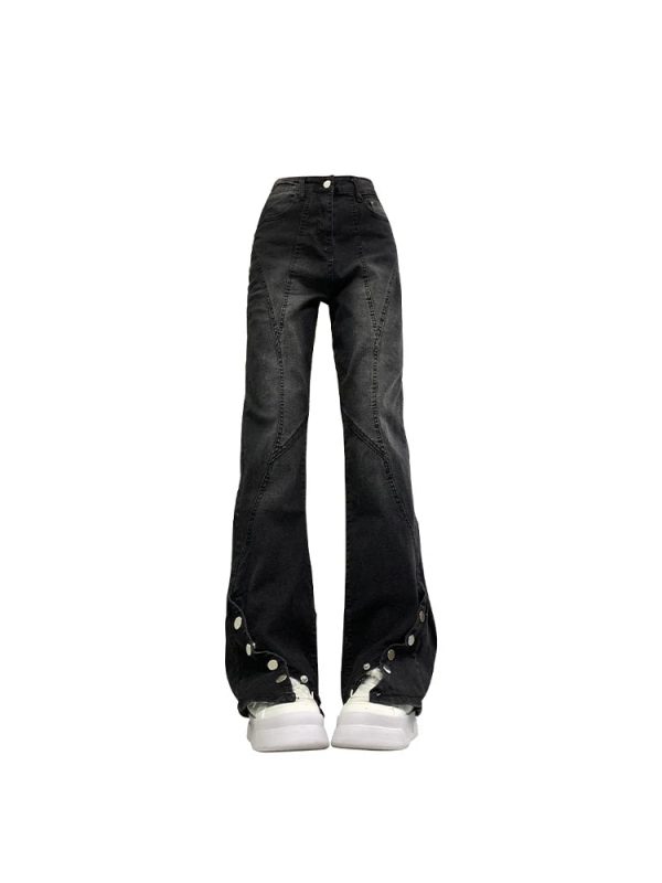 Midnight Flare Snap Jeans - Y2K Grunge Style for Effortless Summer Vibes