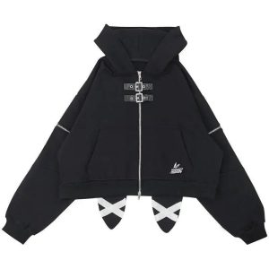 Midnight Rebel Y2K Buckle Hoodie - Grunge Style for Summer Vibes