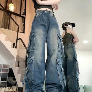 Midnight Y2K Utility Cargo Jeans for Retro Summer Outfits