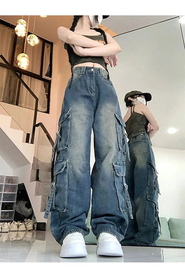 Midnight Y2K Utility Cargo Jeans for Retro Summer Outfits