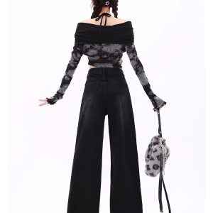 Midnight Y2K Wide-Leg Jeans for Retro 90s Grunge Summer Outfits