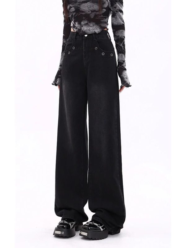 Midnight Y2K Wide-Leg Jeans for Retro 90s Grunge Summer Outfits