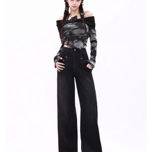 Midnight Y2K Wide-Leg Jeans for Retro 90s Grunge Summer Outfits