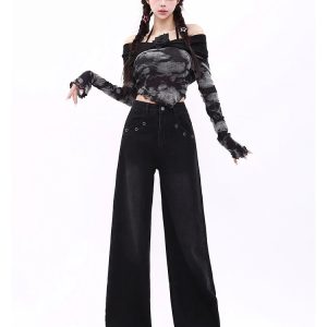 Midnight Y2K Wide-Leg Jeans for Retro 90s Grunge Summer Outfits