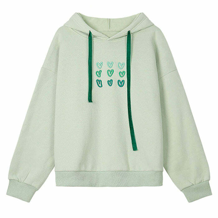 Mint Aesthetic Heart Hoodie - Y2K Summer Outfit for Retro Vibes