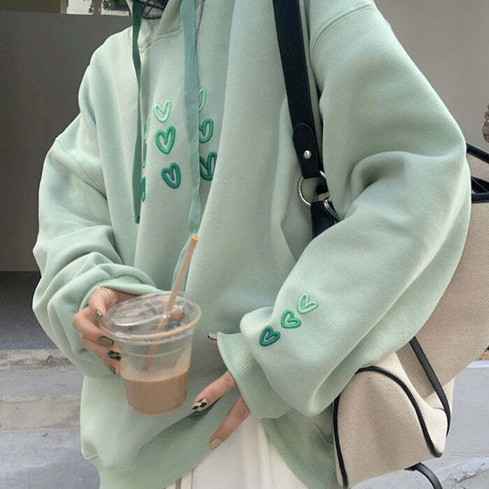 Mint Aesthetic Heart Hoodie - Y2K Summer Outfit for Retro Vibes