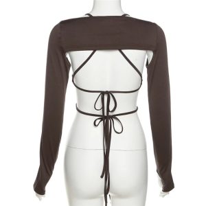 Mocha Ruched Tie-Up Top - Y2K Summer Outfit for Trendy Women