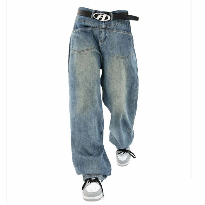 Nonconformist Y2K Wide Jeans: Retro Grunge Style for Bold Fashionistas