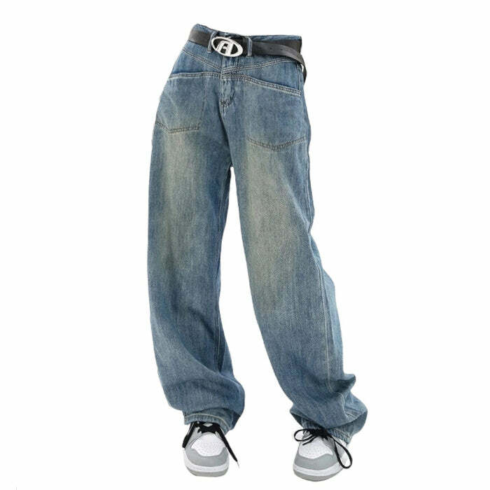 Nonconformist Y2K Wide Jeans: Retro Grunge Style for Bold Fashionistas