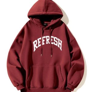 Oversized Maroon Graphic Hoodie - Y2K Grunge Style for Effortless Cool