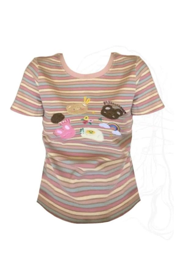 Pastel Striped Y2K Top for Summer: Retro 90s Fashion Essential