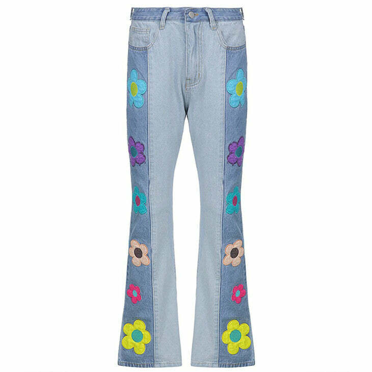 Peace & Petals Y2K Grunge Indie Kid Jeans for Retro Summer Vibes