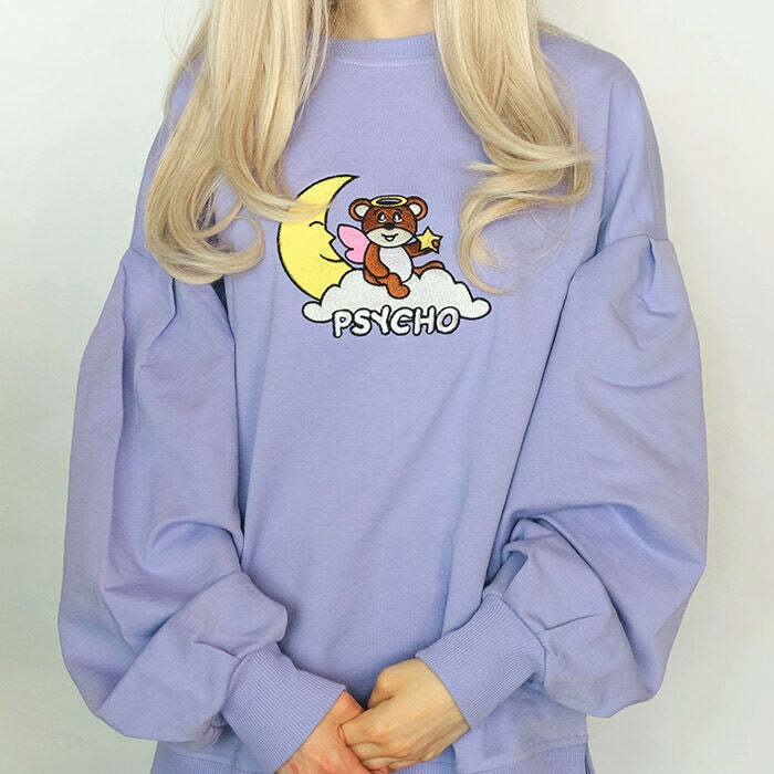 Psycho Bear Y2K Sweatshirt: Retro Grunge Style for Summer Vibes