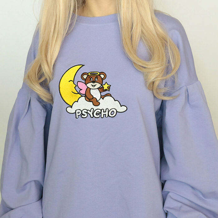 Psycho Bear Y2K Sweatshirt: Retro Grunge Style for Summer Vibes