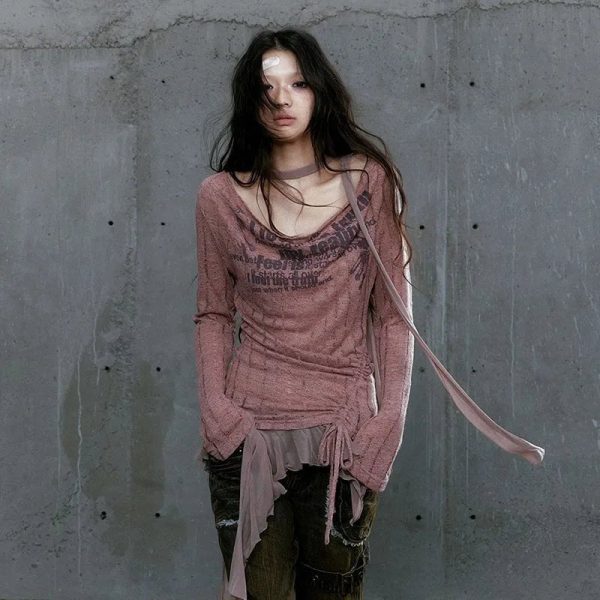 Rustic Dystopia Y2K Top: Grunge-Inspired 90s Fashion Essential