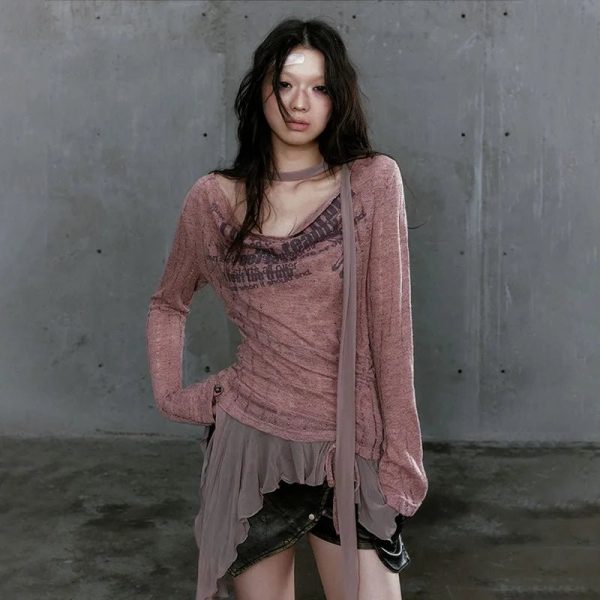 Rustic Dystopia Y2K Top: Grunge-Inspired 90s Fashion Essential