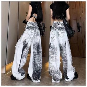 Shattered Chaos Y2K Ripped Jeans for Grunge and Retro Summer Vibes