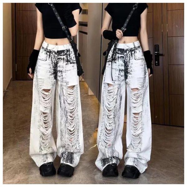 Shattered Chaos Y2K Ripped Jeans for Grunge and Retro Summer Vibes