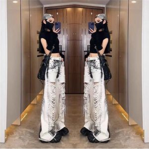 Shattered Chaos Y2K Ripped Jeans for Grunge and Retro Summer Vibes