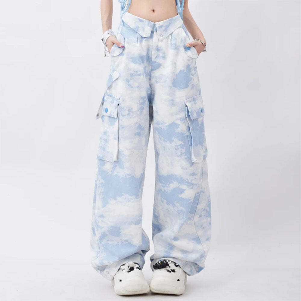 Sky Blue Y2K Cargo Pants for Trendy Summer Outfits and Retro Vibes