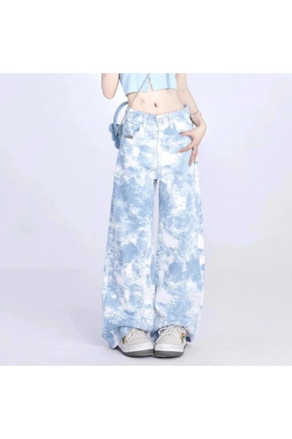 Sky Wash Y2K Wide-Leg Jeans: Retro 90s Grunge Summer Outfit Essential