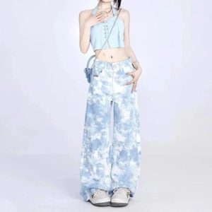 Sky Wash Y2K Wide-Leg Jeans: Retro 90s Grunge Summer Outfit Essential