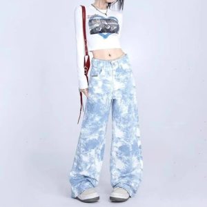 Sky Wash Y2K Wide-Leg Jeans: Retro 90s Grunge Summer Outfit Essential