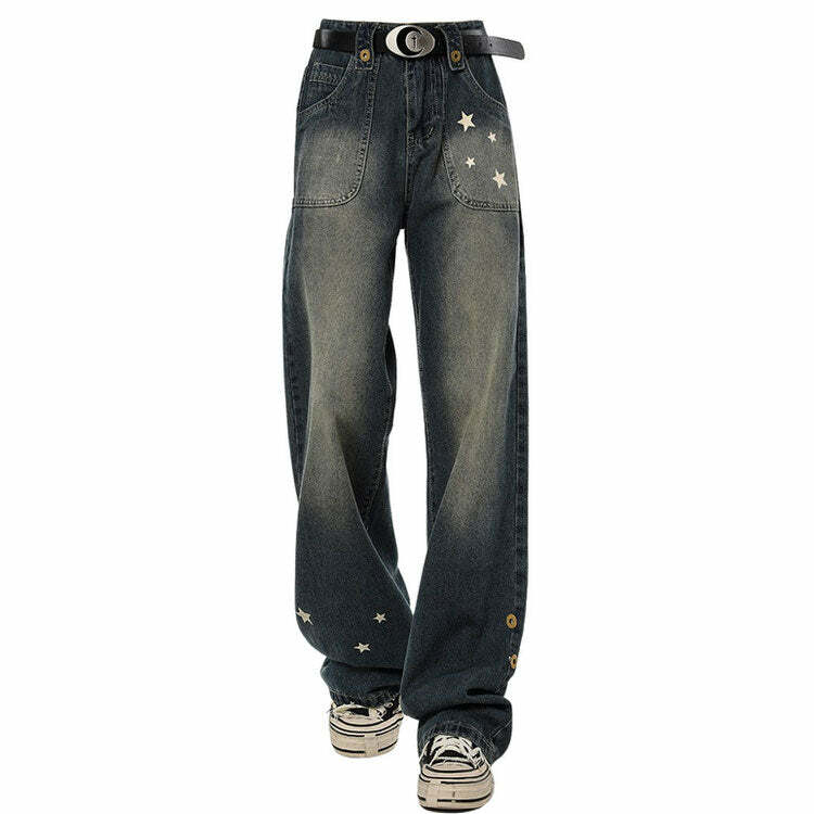 Star Child Y2K Wide Leg Jeans - Retro 90s Grunge Summer Outfit