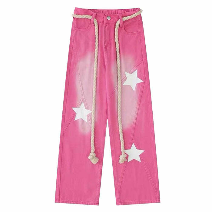 Star Print Y2K Pink Jeans - Trendy Retro Style for Summer Outfits