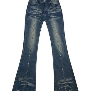 Stellar Studded Y2K Flare Jeans for Retro 90s Grunge Outfits