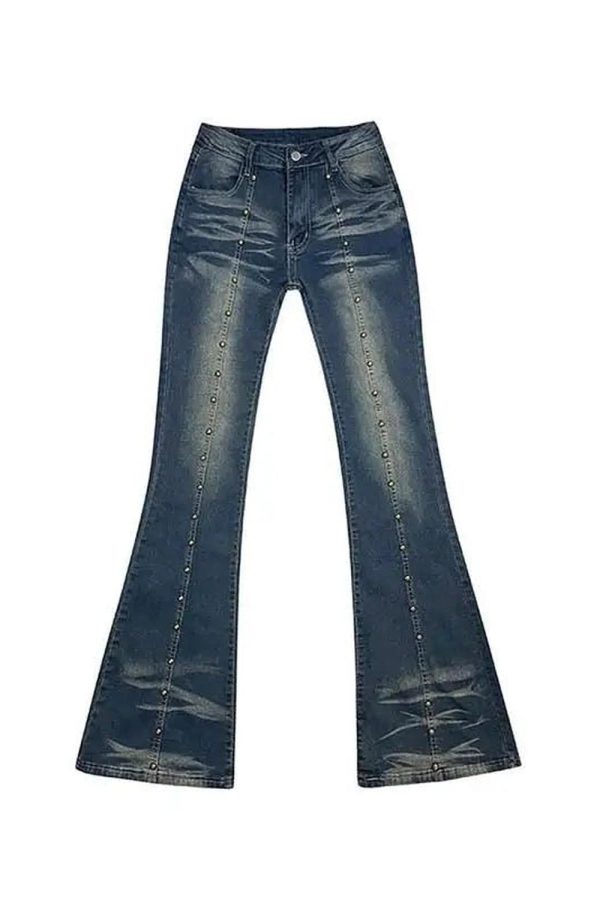 Stellar Studded Y2K Flare Jeans for Retro 90s Grunge Outfits