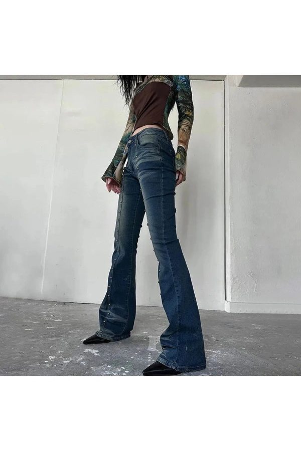 Stellar Studded Y2K Flare Jeans for Retro 90s Grunge Outfits