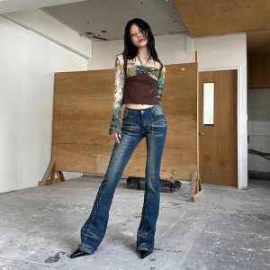 Stellar Studded Y2K Flare Jeans for Retro 90s Grunge Outfits