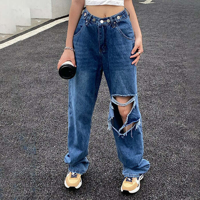 Trendy Ripped Baggy Jeans for Y2K Grunge and 90s Fashion Lovers