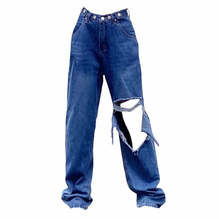 Trendy Ripped Baggy Jeans for Y2K Grunge and 90s Fashion Lovers