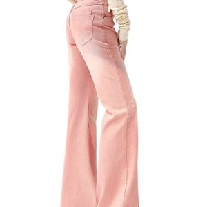 Trendy Starry Pink Distressed Y2K Jeans for Summer Outfits