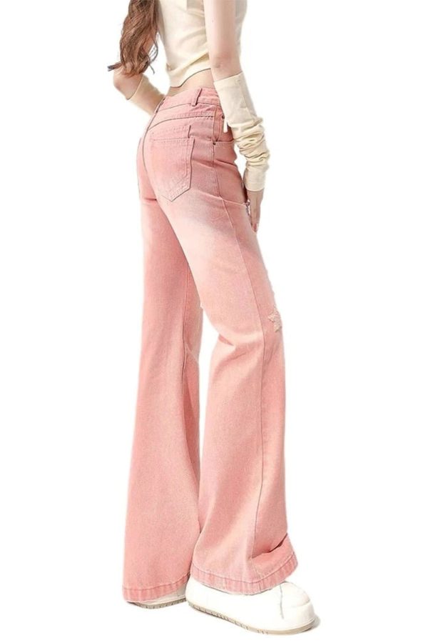 Trendy Starry Pink Distressed Y2K Jeans for Summer Outfits