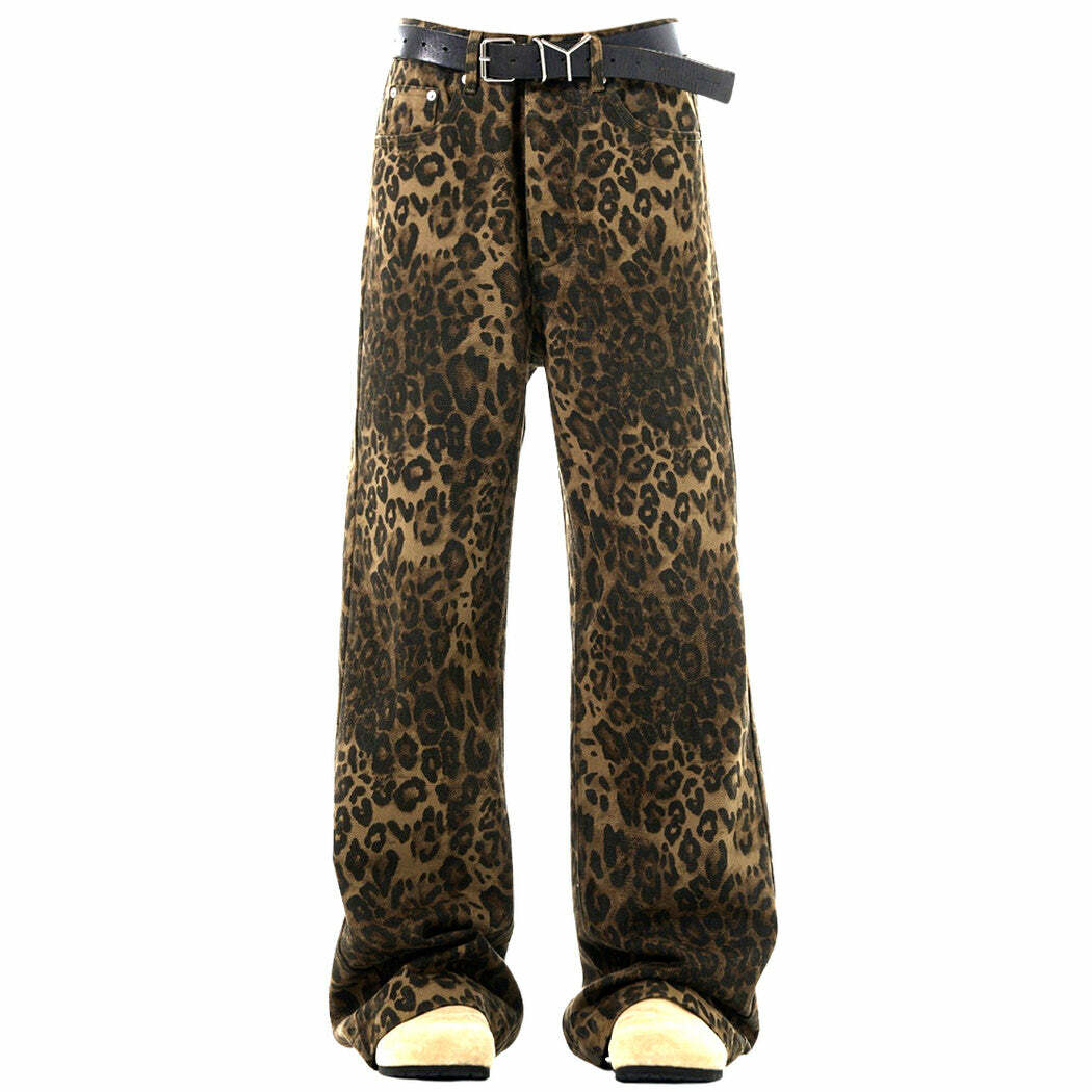 Trendy Y2K Leopard Wide-Leg Jeans for Retro Summer Outfits