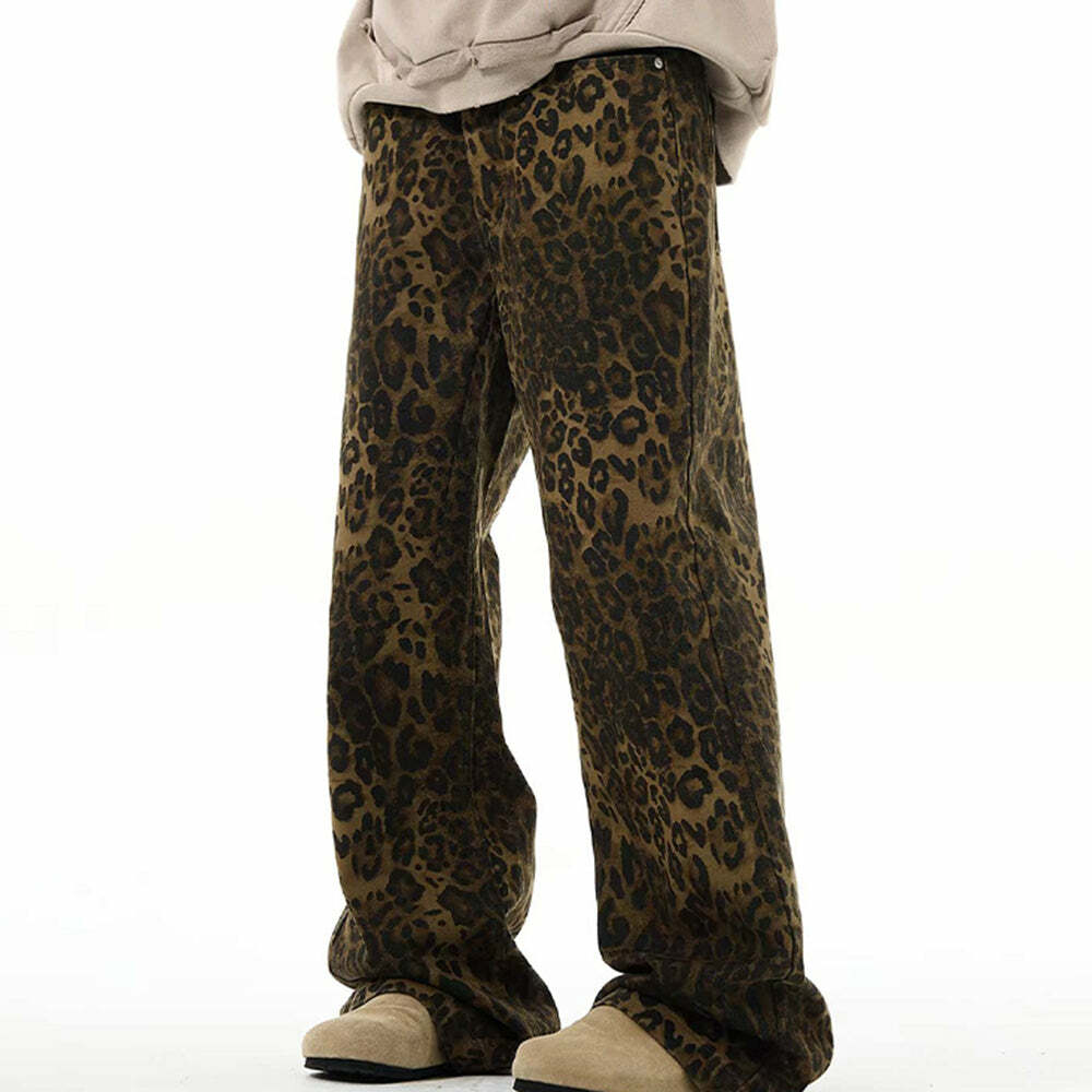 Trendy Y2K Leopard Wide-Leg Jeans for Retro Summer Outfits