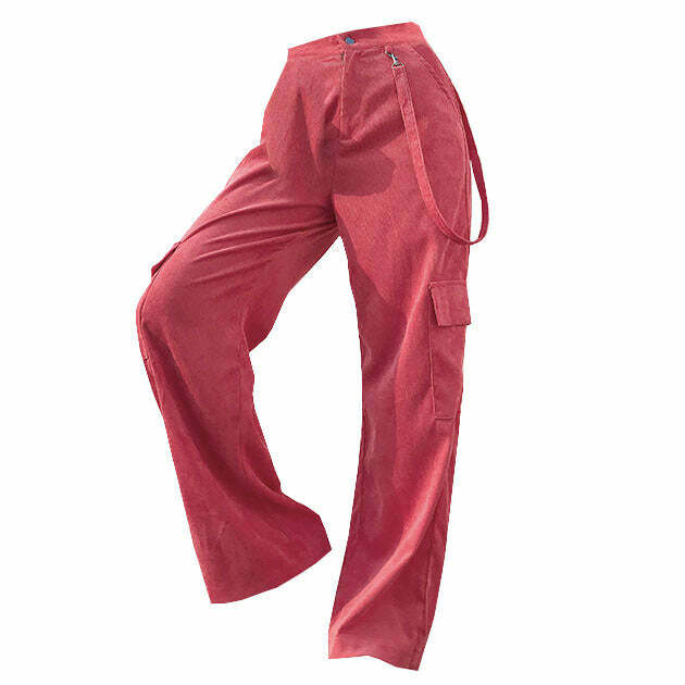 Trendy Y2K Pink Cord Cargo Pants for Summer Grunge and Retro Outfits