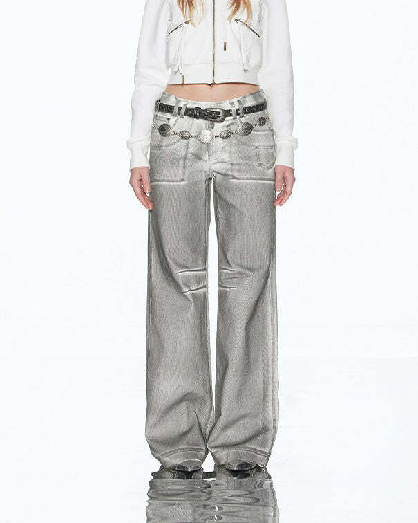 Trendy Y2K Silver Jeans for a Chic Retro Summer Look