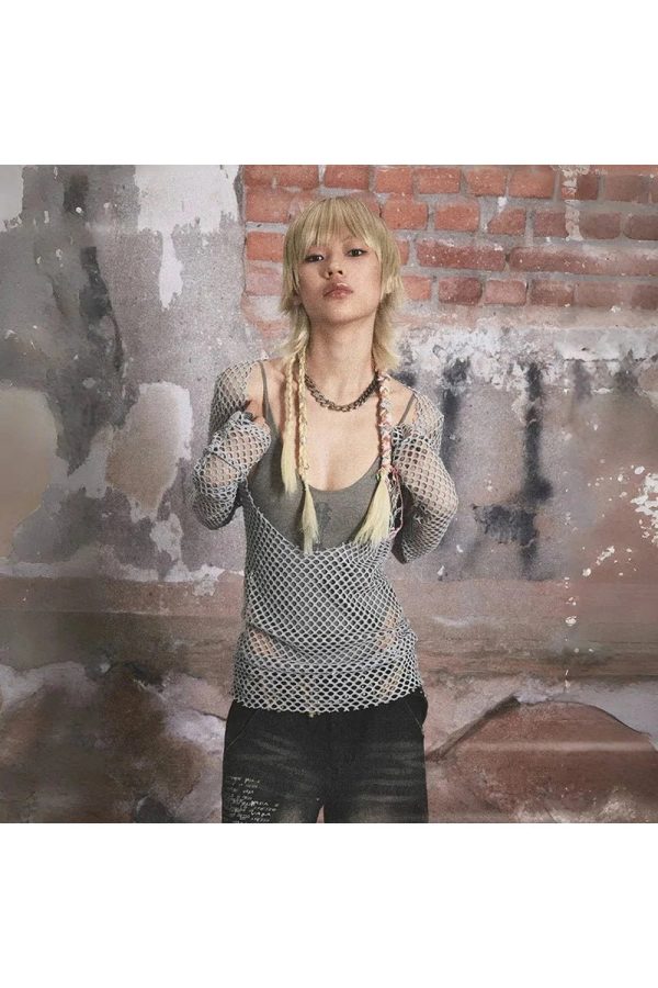 Urban Edge Y2K Fishnet Top: Grunge-Inspired Summer Party Essential