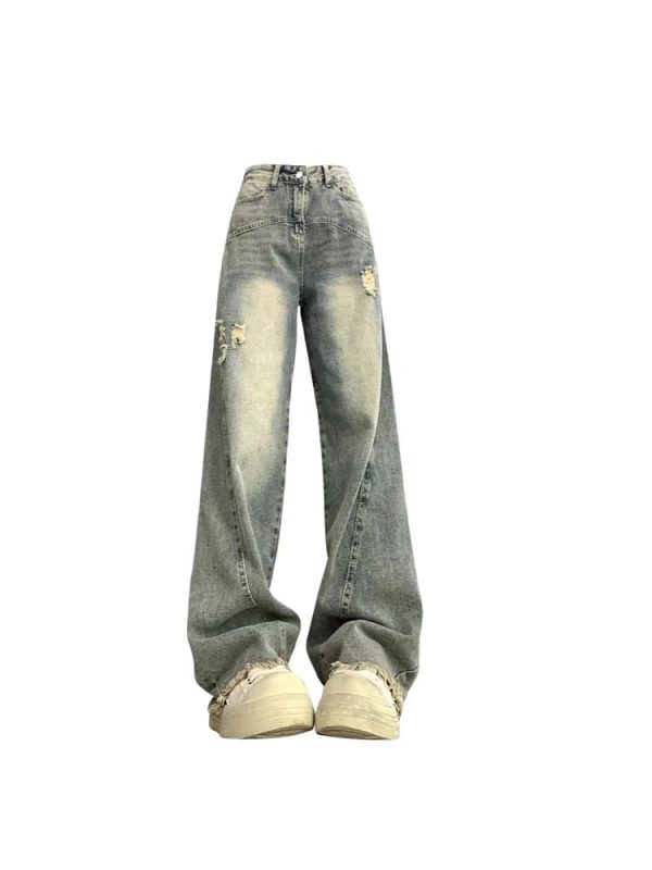 Vintage Fade Distressed Wide-Leg Jeans for Y2K Grunge Summer Outfits